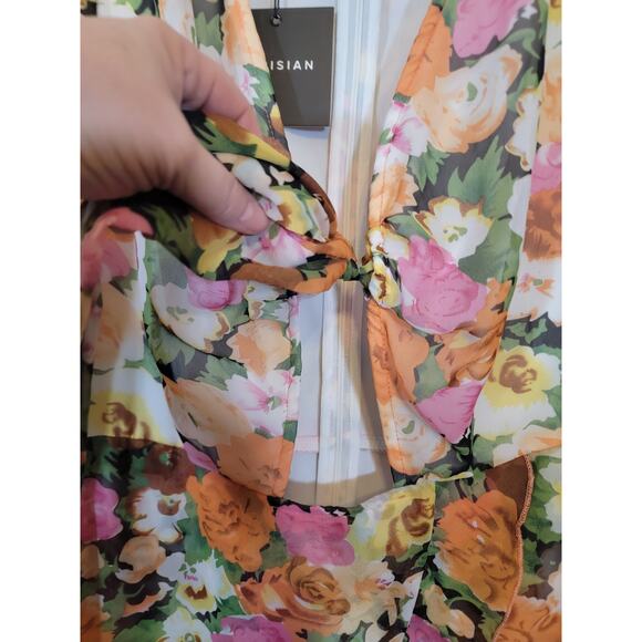 Parisian Women's Floral V-Neck Mini Shift Dress Tie Front Multicolor Size 10 NEW - Picture 4 of 8